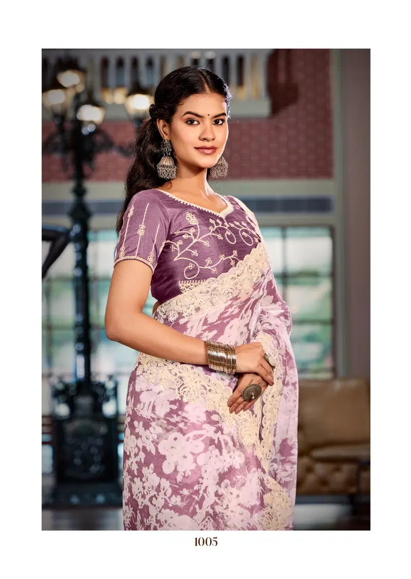 Juery By Stavan Burberry Embroidered Fancy Saree Suppliers In India